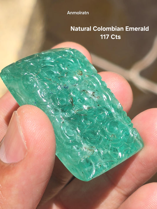 117.16 CT Colombian Emerald Carving, Big Emerald Loose Gemstone For Jewelry, Natural Emerald For Pendant, Unique Fancy Cut Untreated Emerald