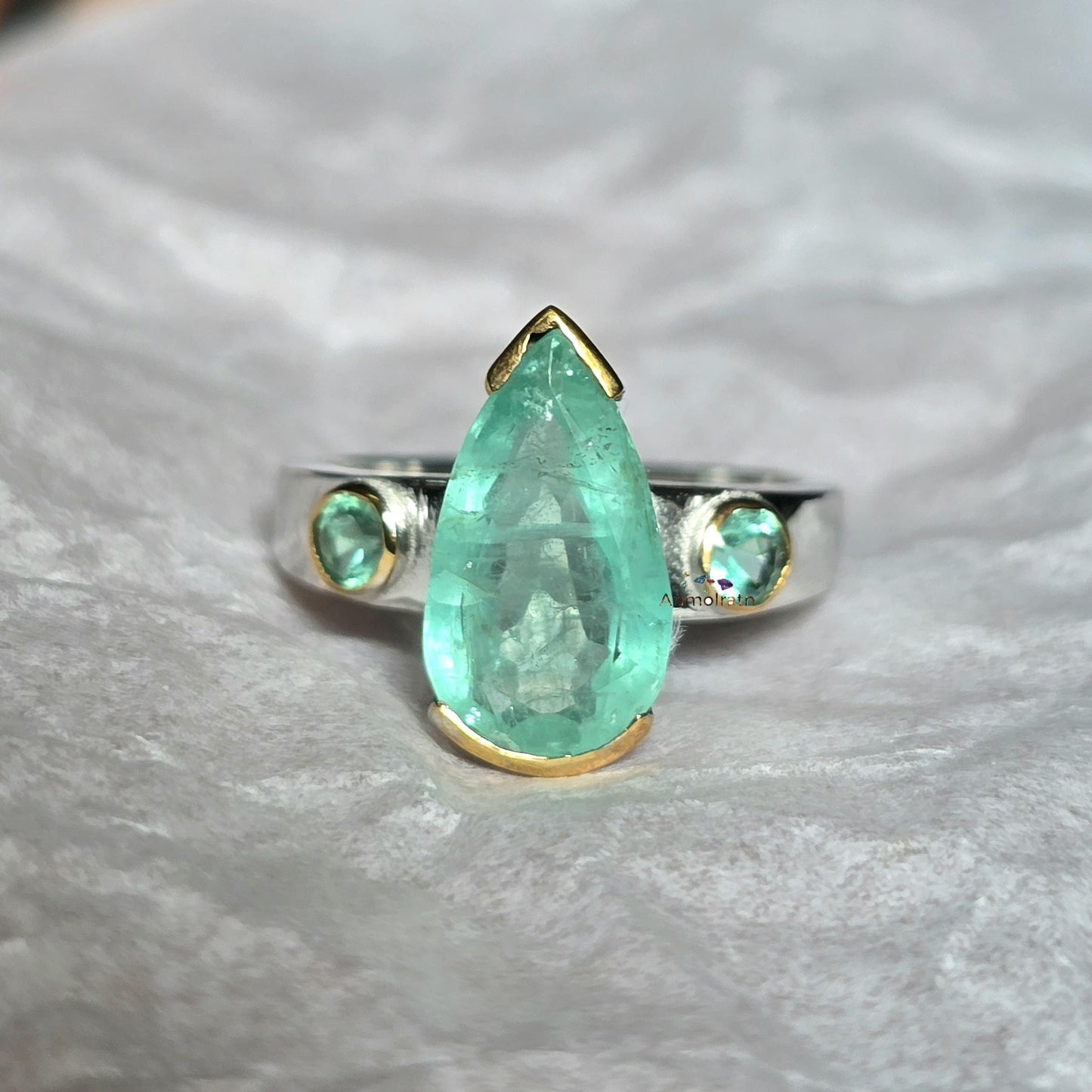 Vintage Natural Emerald Colombian Ring, Antique Emerald Silver Ring, Pear Emerald Solitaire Ring For Women, Unique Emerald Ring Gift For Her