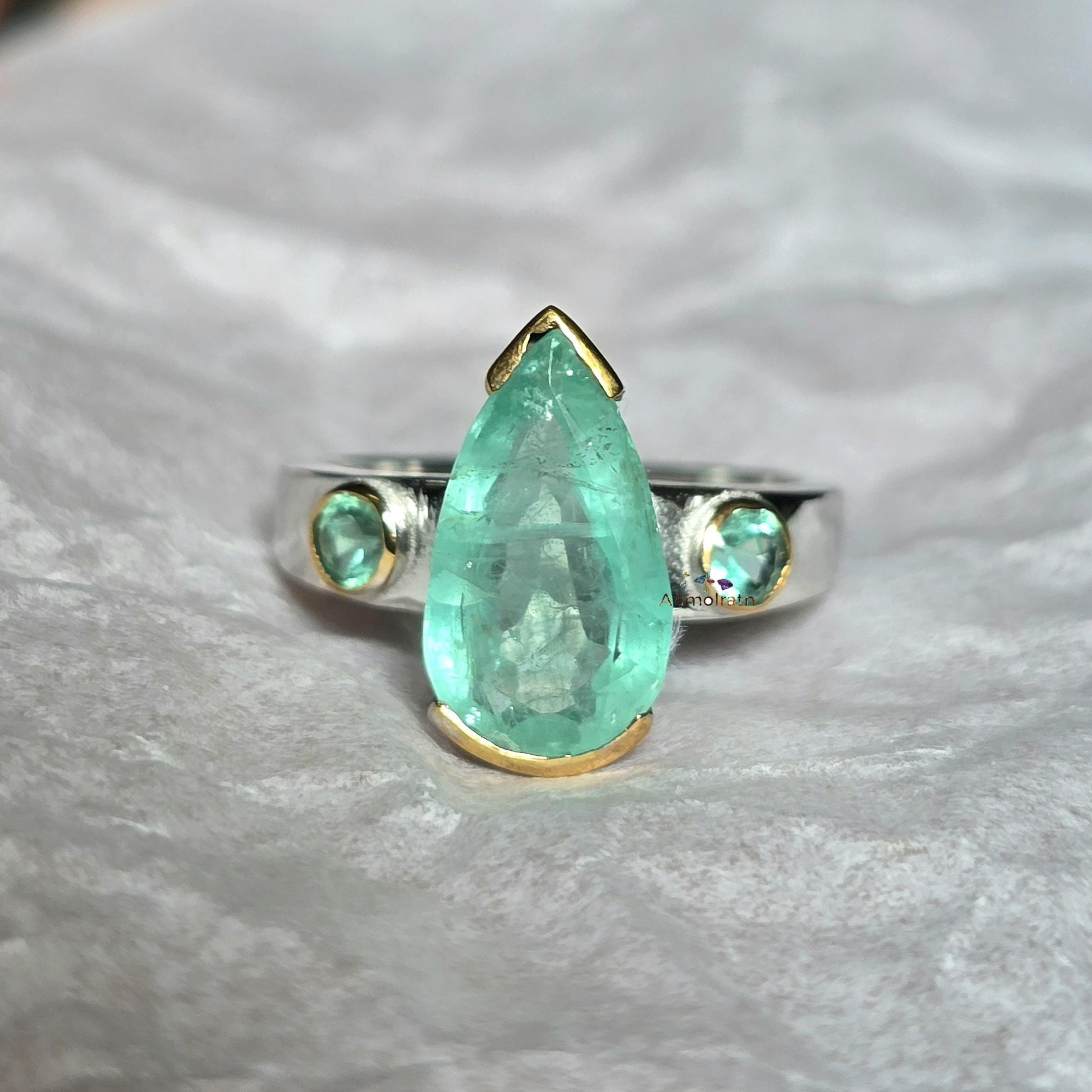 Vintage Natural Emerald Colombian Ring, Antique Emerald Silver Ring, Pear Emerald Solitaire Ring For Women, Unique Emerald Ring Gift For Her