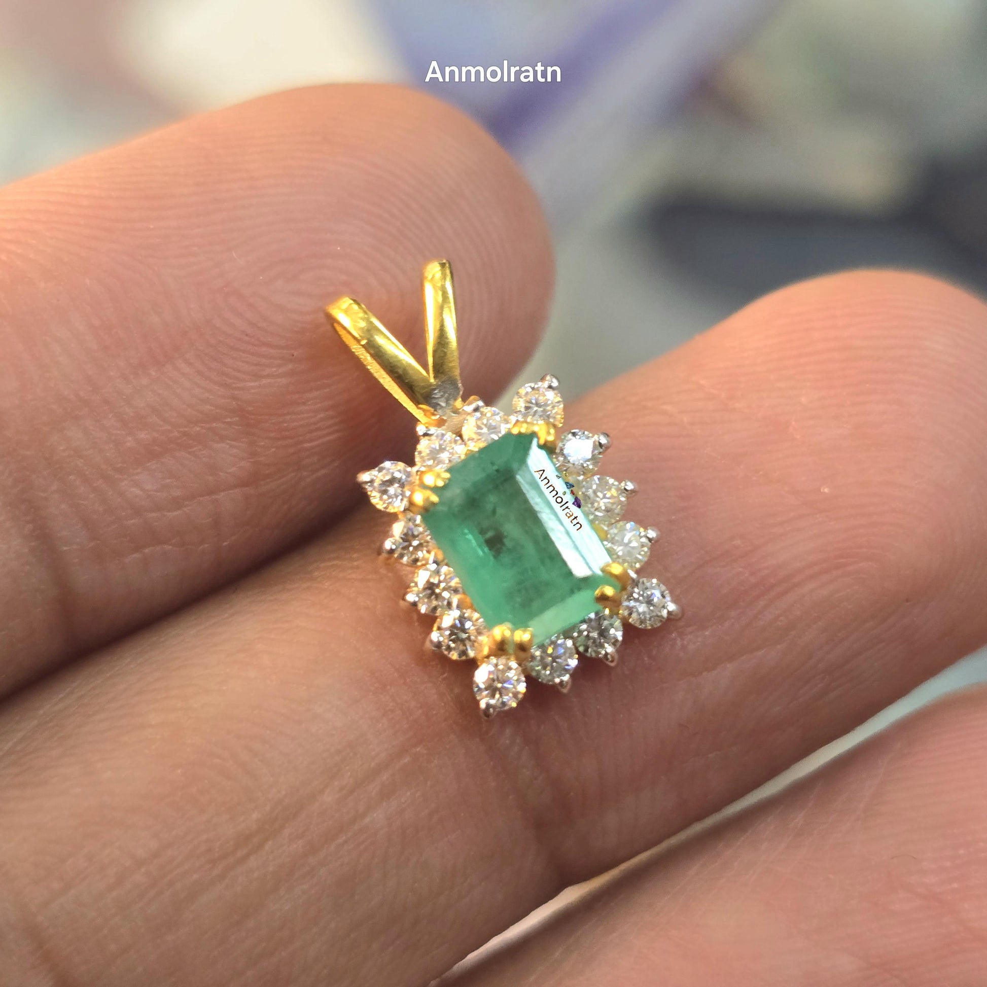 Emerald Solitaire Pendant, Emerald Cut Octagon Halo Pendant For Women, 14k Green Emerald Birthstone Pendant, Natural Emerald Dainty Pendant