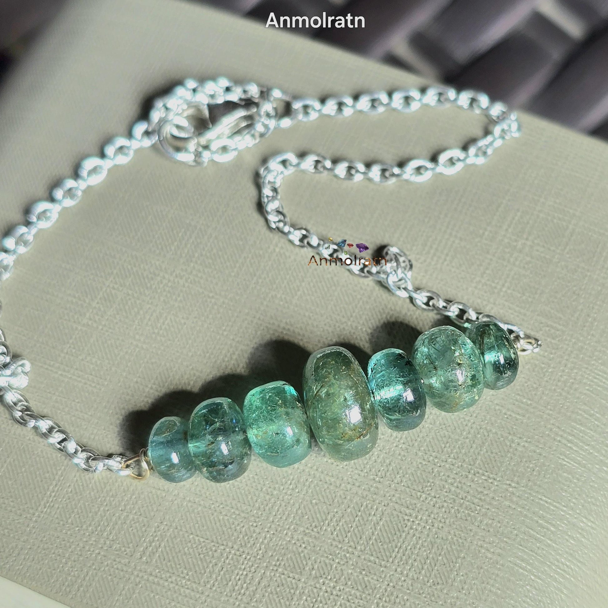 Emerald Bracelet For Men & Women, Dainty Emerald Silver Bracelet For Gift, Raw Emerald Birthstone Beaded Bracelet, Emerald Chain Bracelet