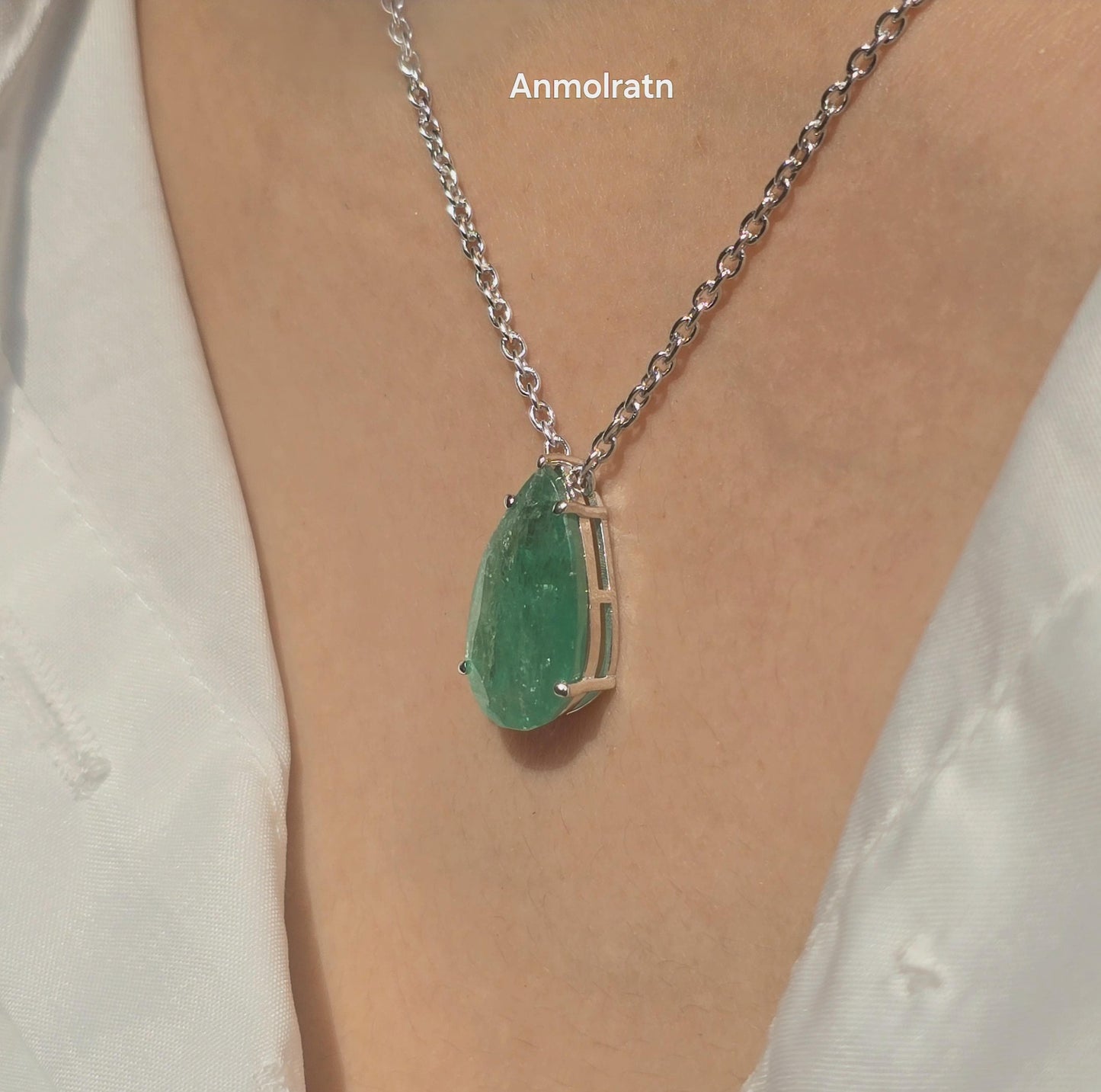 Emerald Pendant For Women, 6.84Ct Natural Colombian Emerald Pear Necklace Gift For Her, Green Emerald Dainty Necklace, Birthstone Necklace