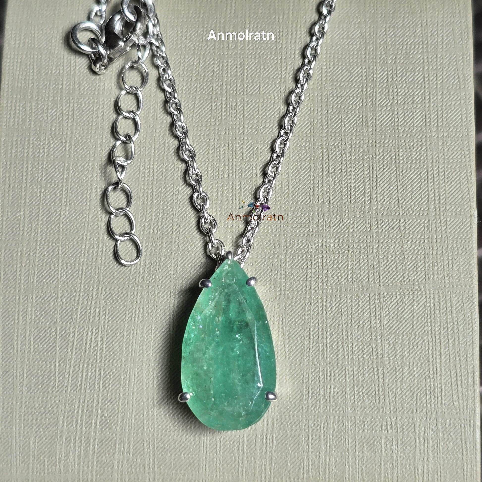 Emerald Pendant For Women, 6.84Ct Natural Colombian Emerald Pear Necklace Gift For Her, Green Emerald Dainty Necklace, Birthstone Necklace