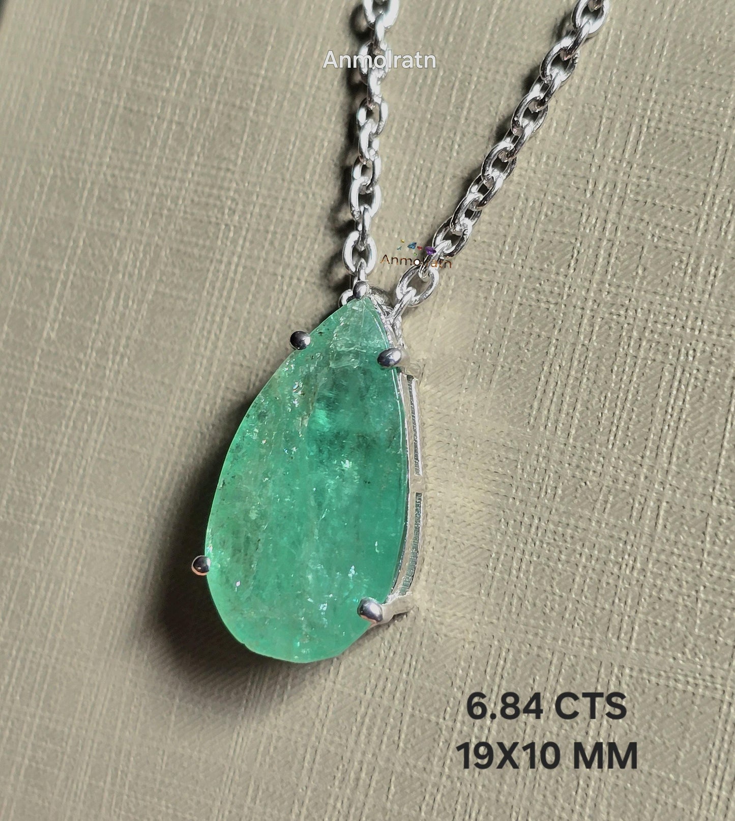 Emerald Pendant For Women, 6.84Ct Natural Colombian Emerald Pear Necklace Gift For Her, Green Emerald Dainty Necklace, Birthstone Necklace