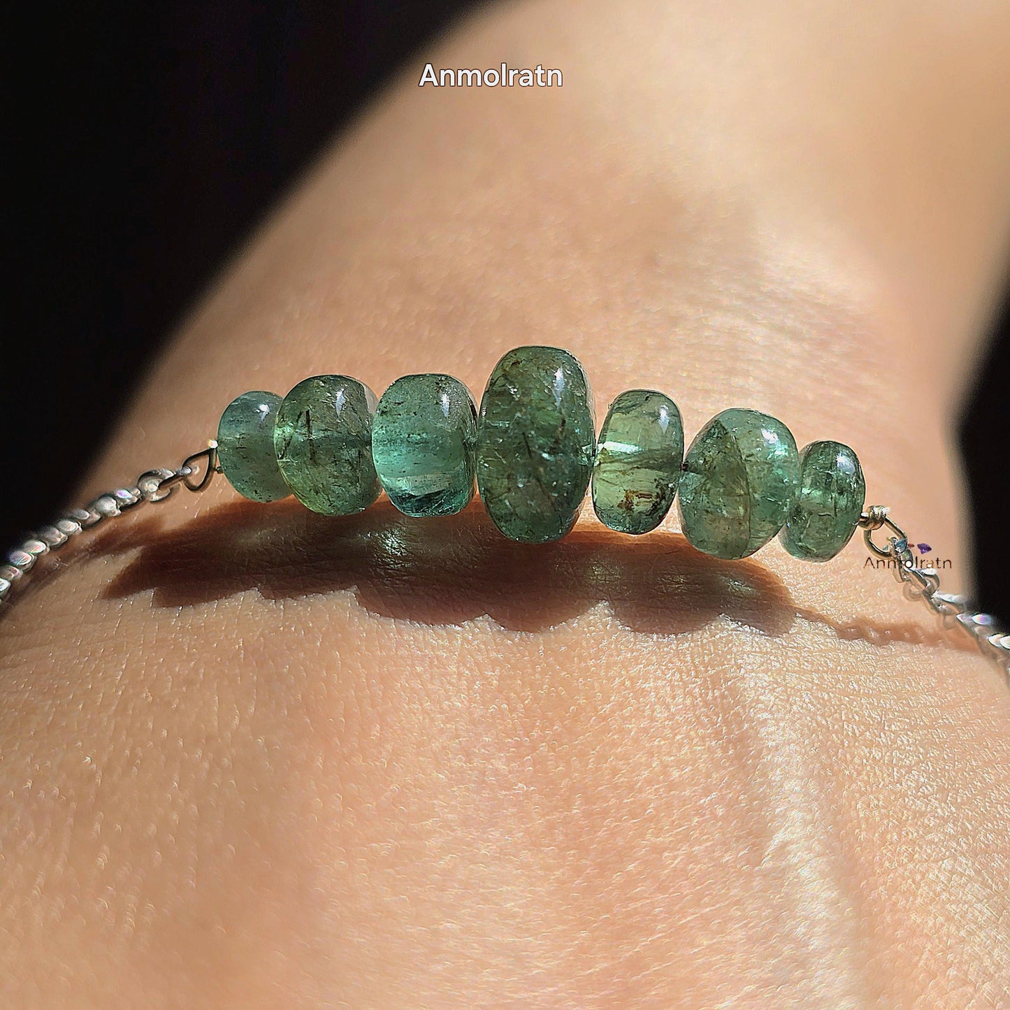 Emerald Bracelet For Men & Women, Dainty Emerald Silver Bracelet For Gift, Raw Emerald Birthstone Beaded Bracelet, Emerald Chain Bracelet
