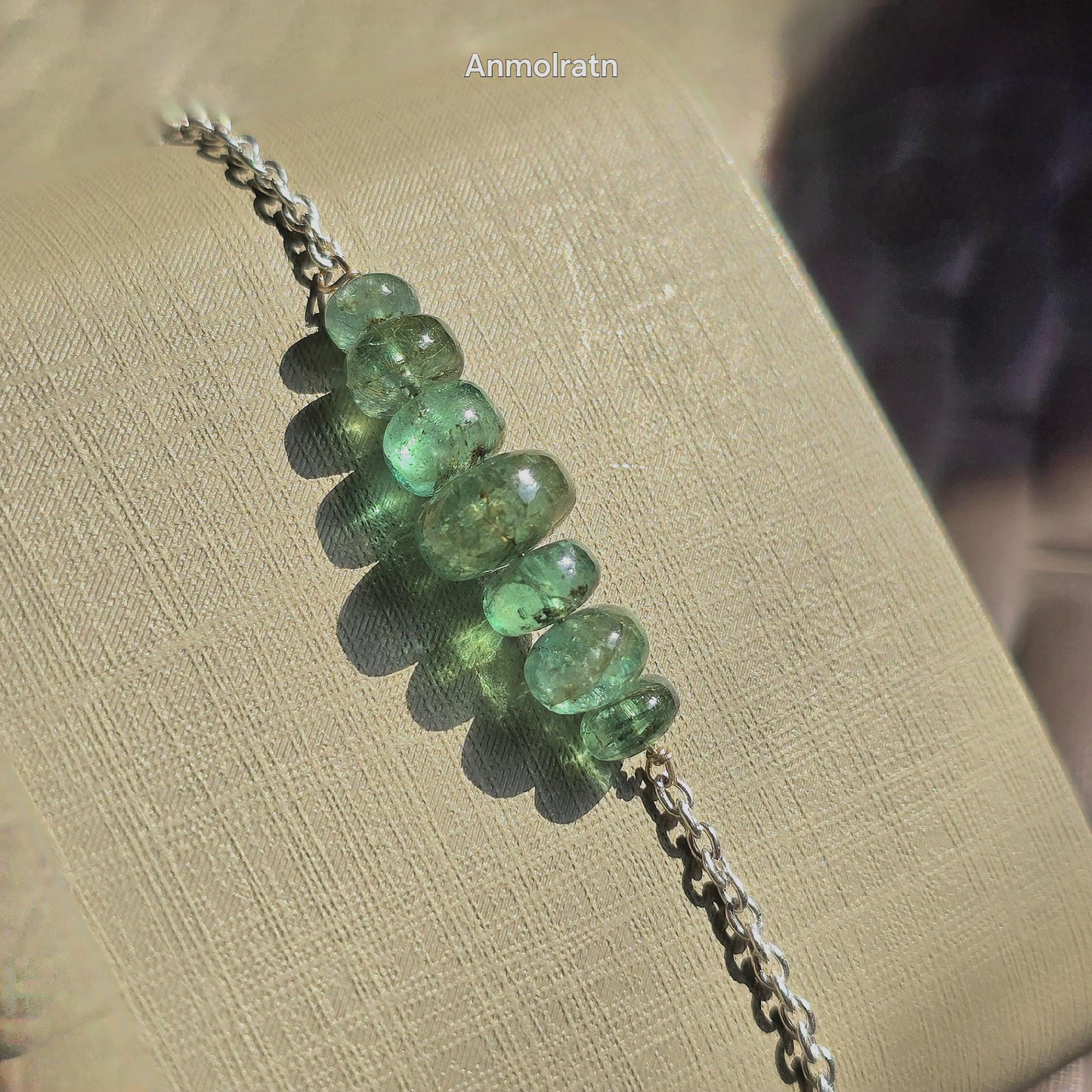 Emerald Bracelet For Men & Women, Dainty Emerald Silver Bracelet For Gift, Raw Emerald Birthstone Beaded Bracelet, Emerald Chain Bracelet