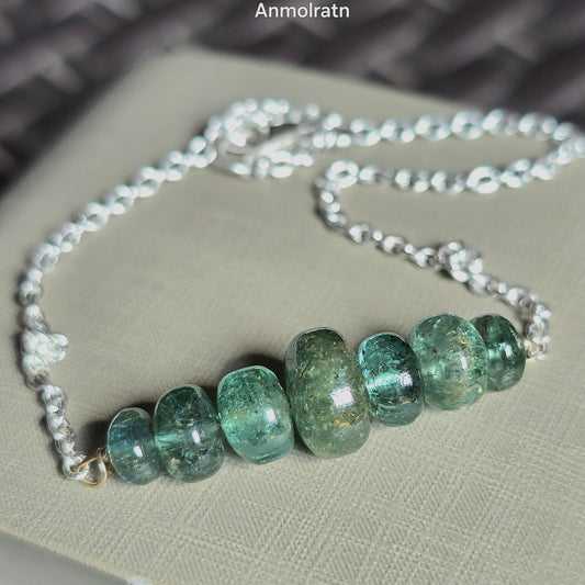 Emerald Bracelet For Men & Women, Dainty Emerald Silver Bracelet For Gift, Raw Emerald Birthstone Beaded Bracelet, Emerald Chain Bracelet