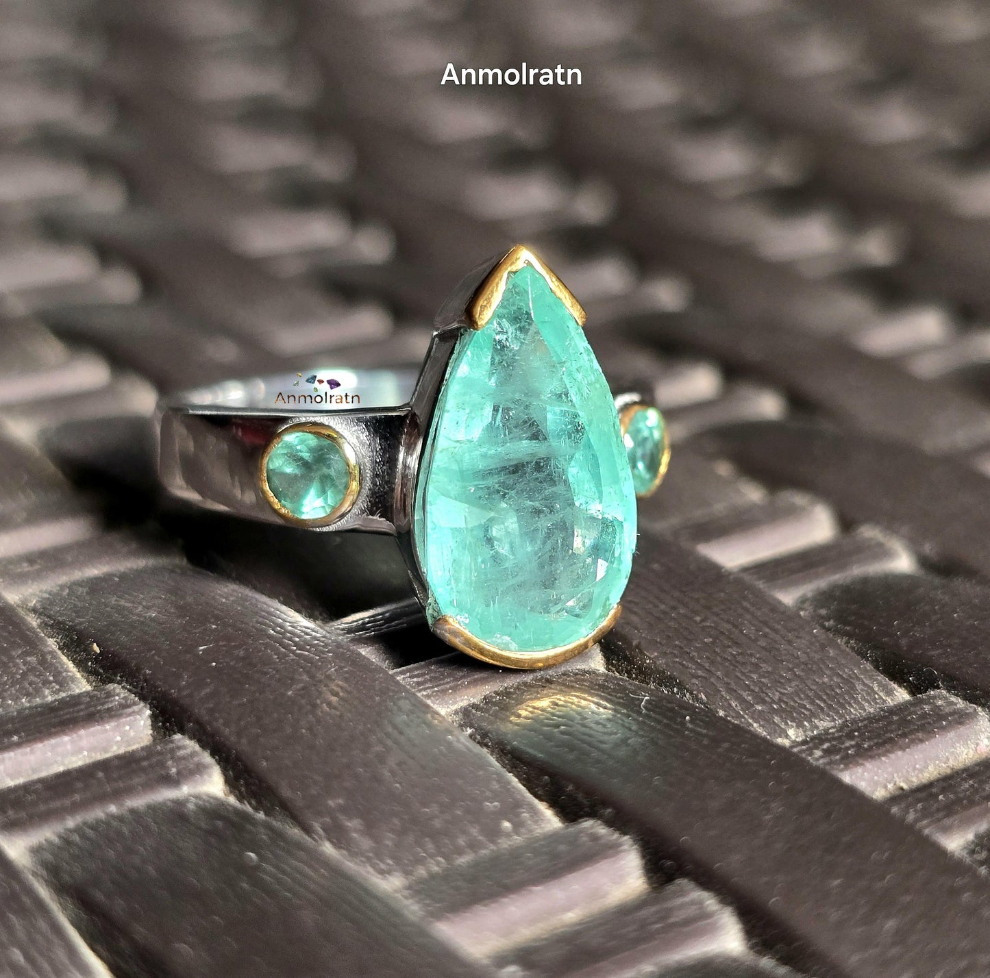 Vintage Natural Emerald Colombian Ring, Antique Emerald Silver Ring, Pear Emerald Solitaire Ring For Women, Unique Emerald Ring Gift For Her