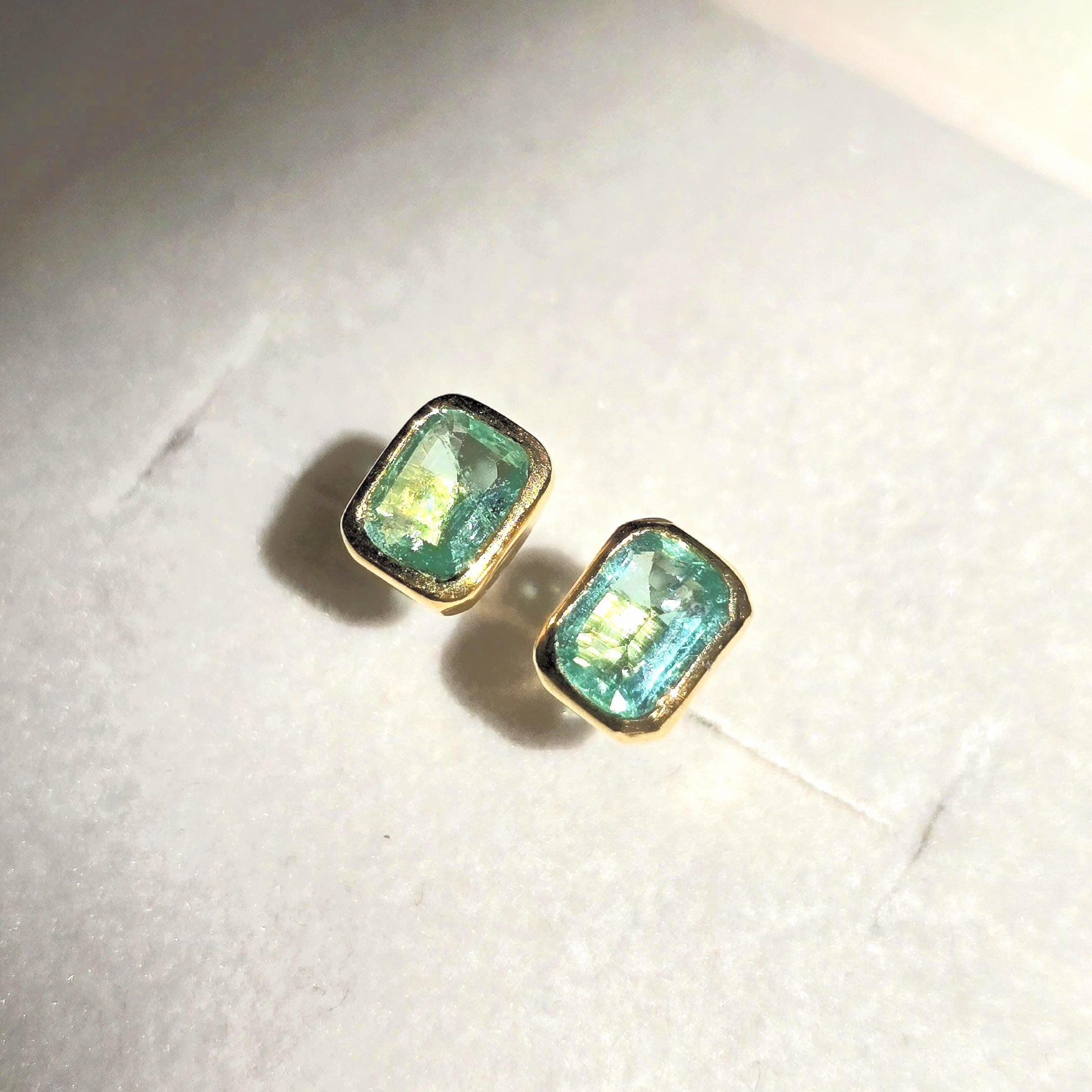 Emerald Octagon Stud Earrings, Natural Colombian Emerald Cut Dainty Silver Earrings, Tiny Emerald Solitaire Bezel Set Birthstone Earrings