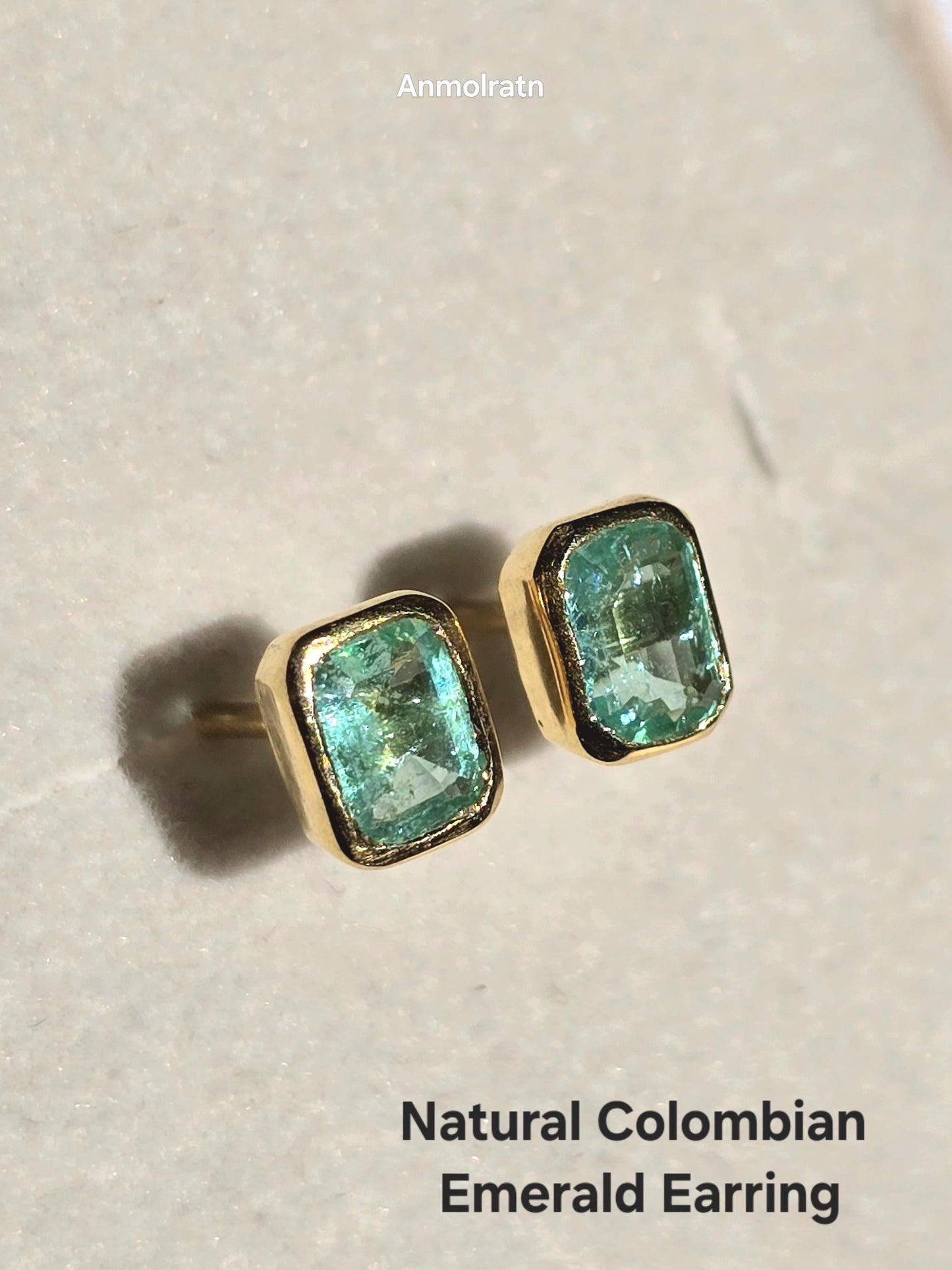 Emerald Octagon Stud Earrings, Natural Colombian Emerald Cut Dainty Silver Earrings, Tiny Emerald Solitaire Bezel Set Birthstone Earrings