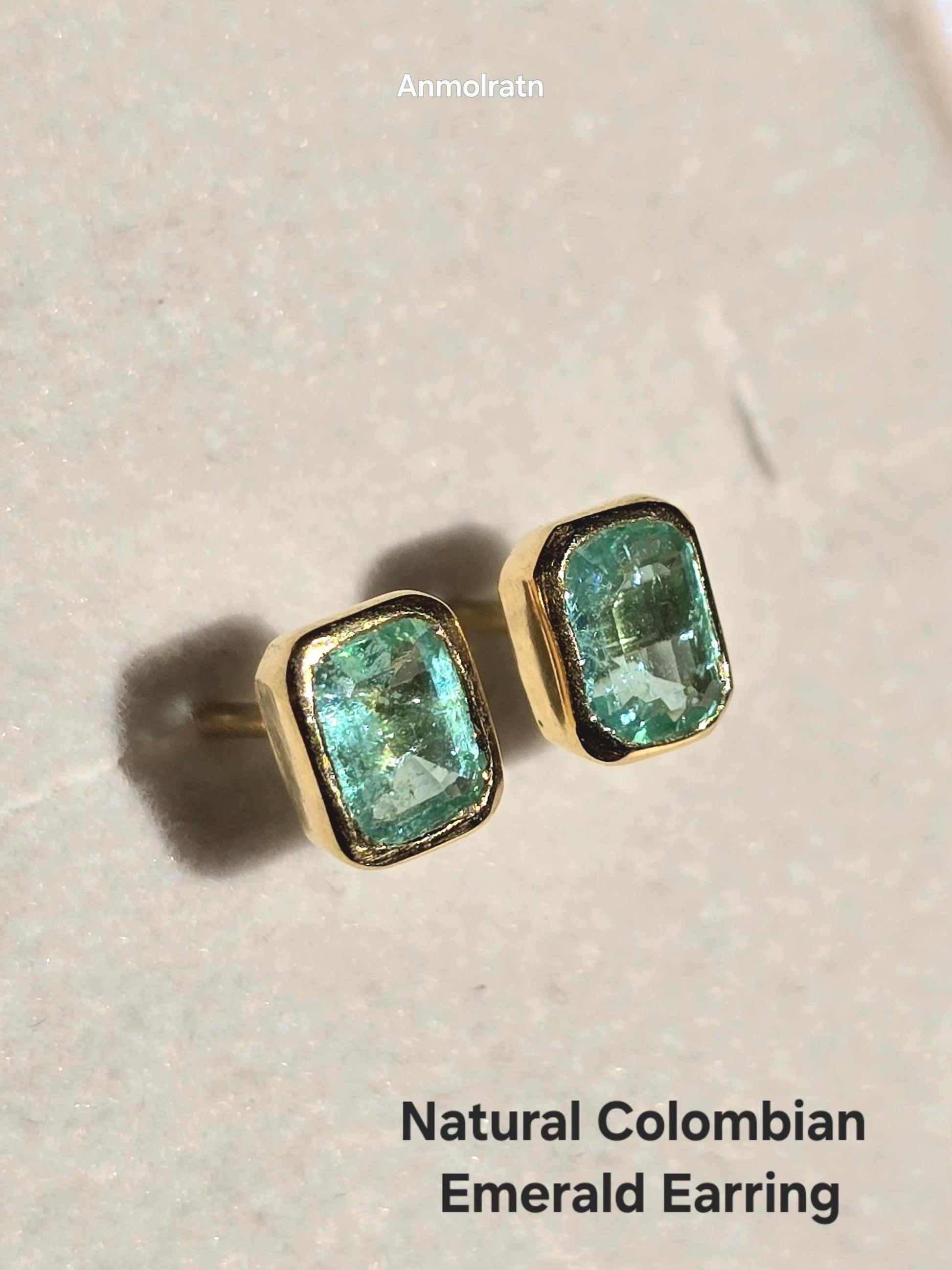 Emerald Octagon Stud Earrings, Natural Colombian Emerald Cut Dainty Silver Earrings, Tiny Emerald Solitaire Bezel Set Birthstone Earrings