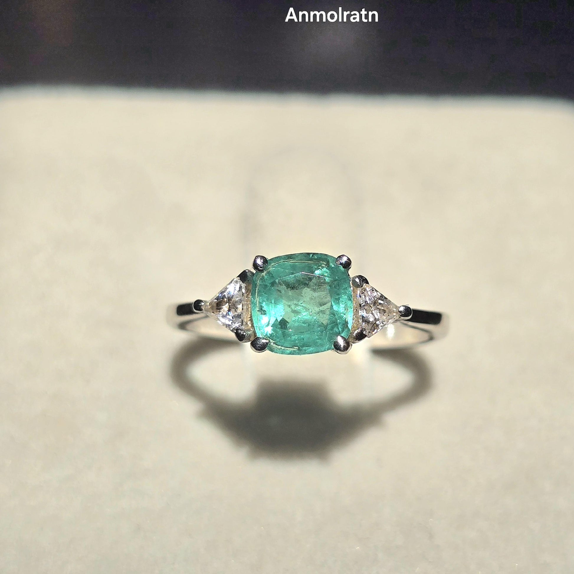 Vintage Emerald Engagement Ring Women, Top Emerald And Trillion Ring, Dainty Emerald Cushion Shape Stacking Silver Ring Gift For Her