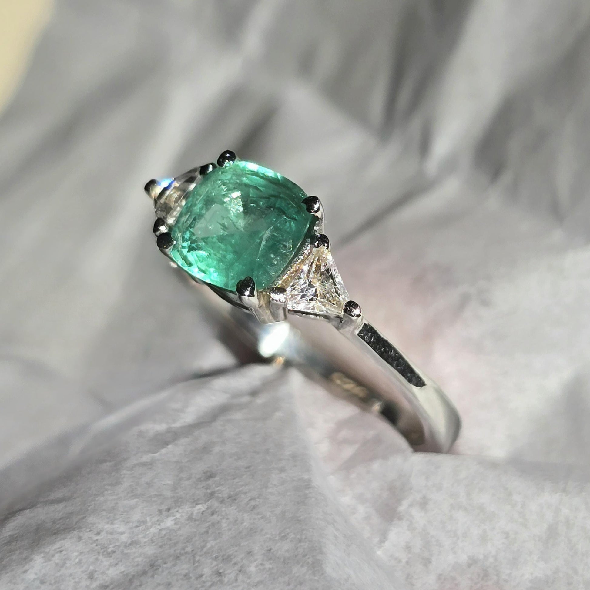 Vintage Emerald Engagement Ring Women, Top Emerald And Trillion Ring, Dainty Emerald Cushion Shape Stacking Silver Ring Gift For Her