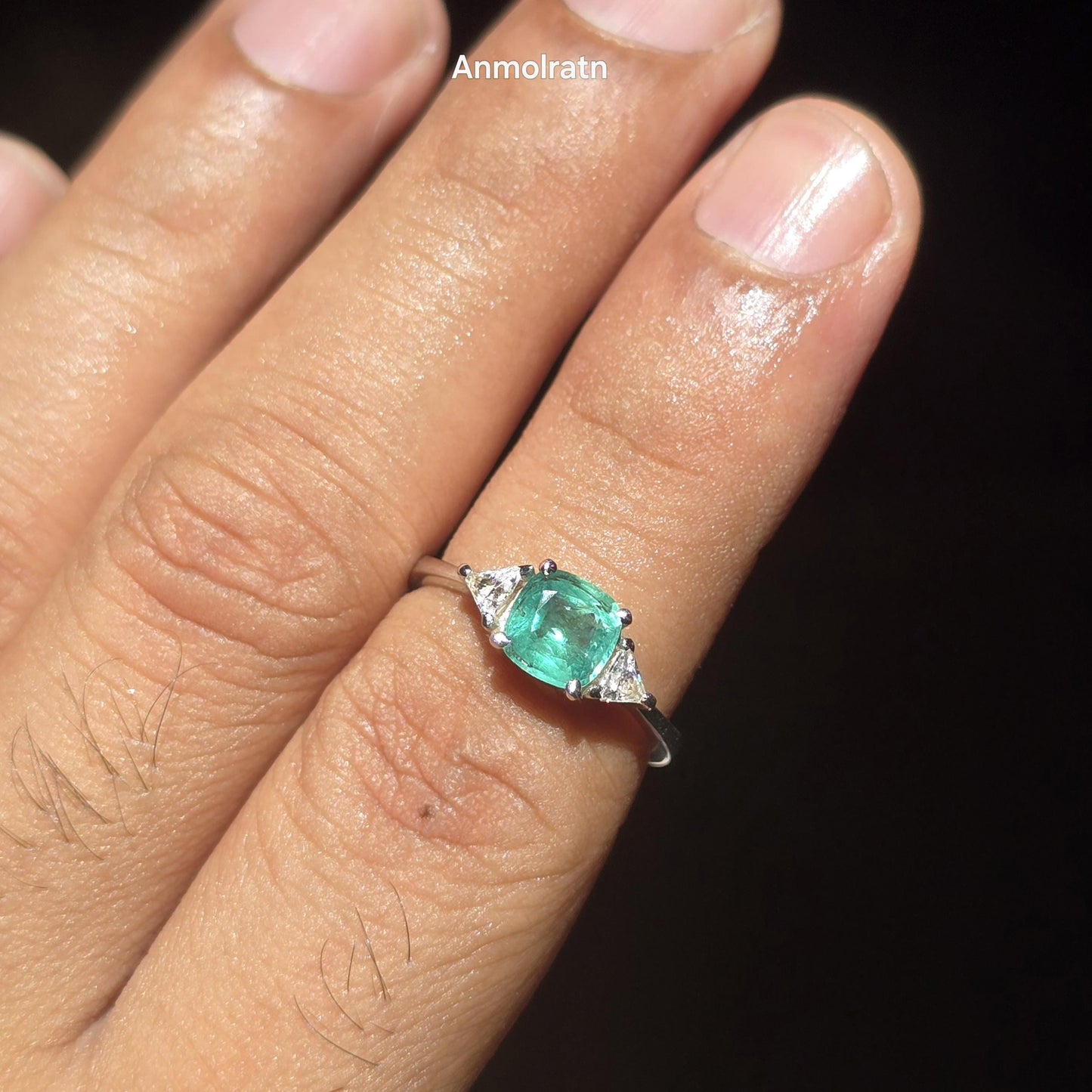 Vintage Emerald Engagement Ring Women, Top Emerald And Trillion Ring, Dainty Emerald Cushion Shape Stacking Silver Ring Gift For Her