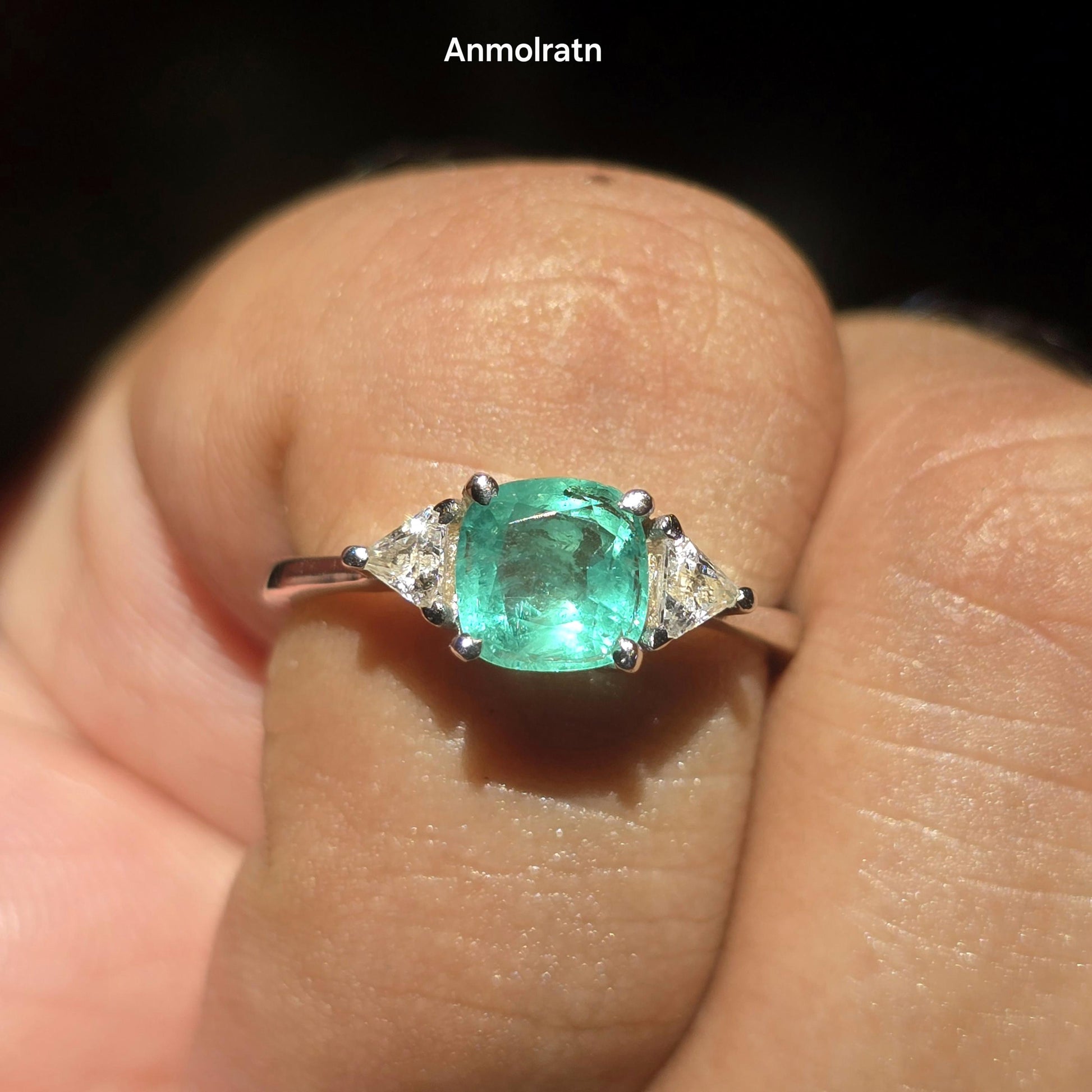 Vintage Emerald Engagement Ring Women, Top Emerald And Trillion Ring, Dainty Emerald Cushion Shape Stacking Silver Ring Gift For Her