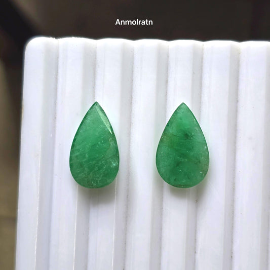 Emerald Earring Pair, 11.64CT Green Colombian Emerald Drop Earring, Pear Emerald Pair Loose For Hoop Earrings, Emerald Teardrop For Danglers