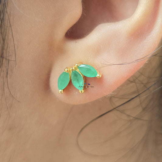 Emerald Stud Earrings, Green Emerald Marquise Studs For Women, Dainty Emerald Gold Earring, Tiny Emerald Silver Earrings, Gemstone Earrings