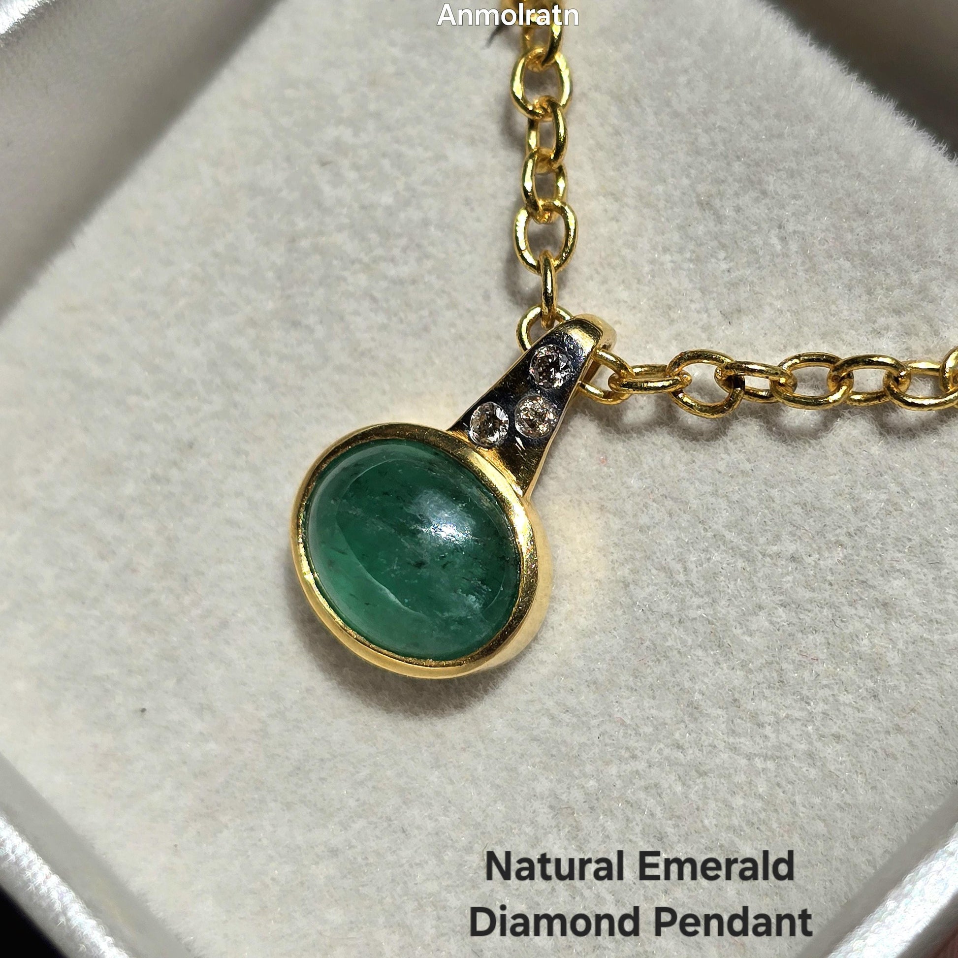 Emerald Cabochon Pendant With Diamond, Oval Emerald Solitaire Pendant Gift For Women, 3CT Natural Green Emerald Bezel Set Birthstone Pendant