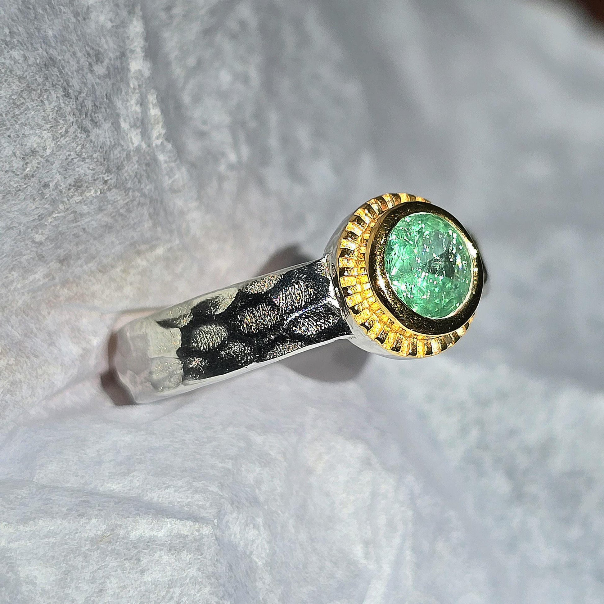 Colombian Emerald Ring 0.65Ct Emerald Solitaire Pinky Stacking Ring, Antique Emerald Silver Ring, Bezel Set Round Emerald Wedding Ring Women