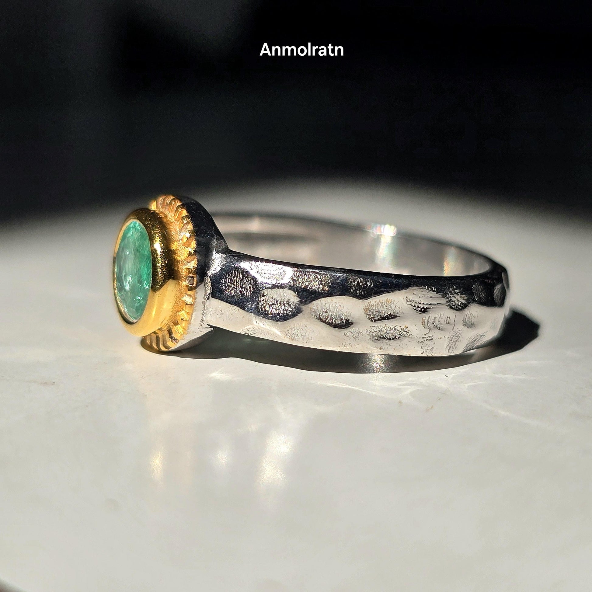 Colombian Emerald Ring 0.65Ct Emerald Solitaire Pinky Stacking Ring, Antique Emerald Silver Ring, Bezel Set Round Emerald Wedding Ring Women