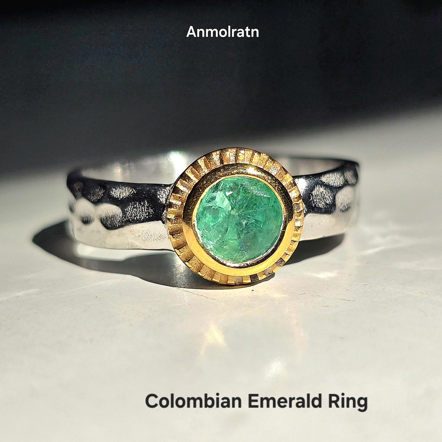 Colombian Emerald Ring 0.65Ct Emerald Solitaire Pinky Stacking Ring, Antique Emerald Silver Ring, Bezel Set Round Emerald Wedding Ring Women