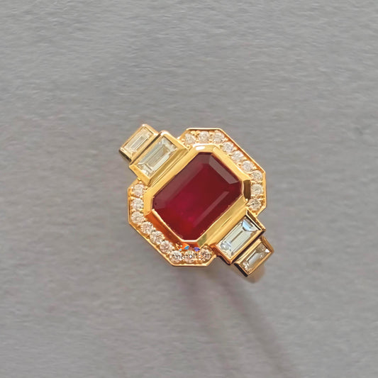 Ruby Cluster Wedding Ring, Natural Ruby Engagement Ring, Vintage Ruby Ring For Women, Octagon Cut Ruby Bezel Set Art Deco Ring Gift For Her