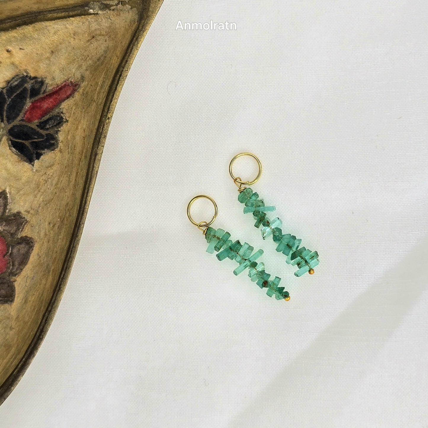 Emerald Charms For Earring, Natural Emerald Dangler Hoop, Raw Colombian Emerald Earring Drop, Detachable Emerald Charm For Hoops & Necklace