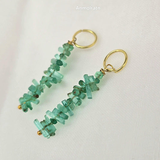 Emerald Charms For Earring, Natural Emerald Dangler Hoop, Raw Colombian Emerald Earring Drop, Detachable Emerald Charm For Hoops & Necklace