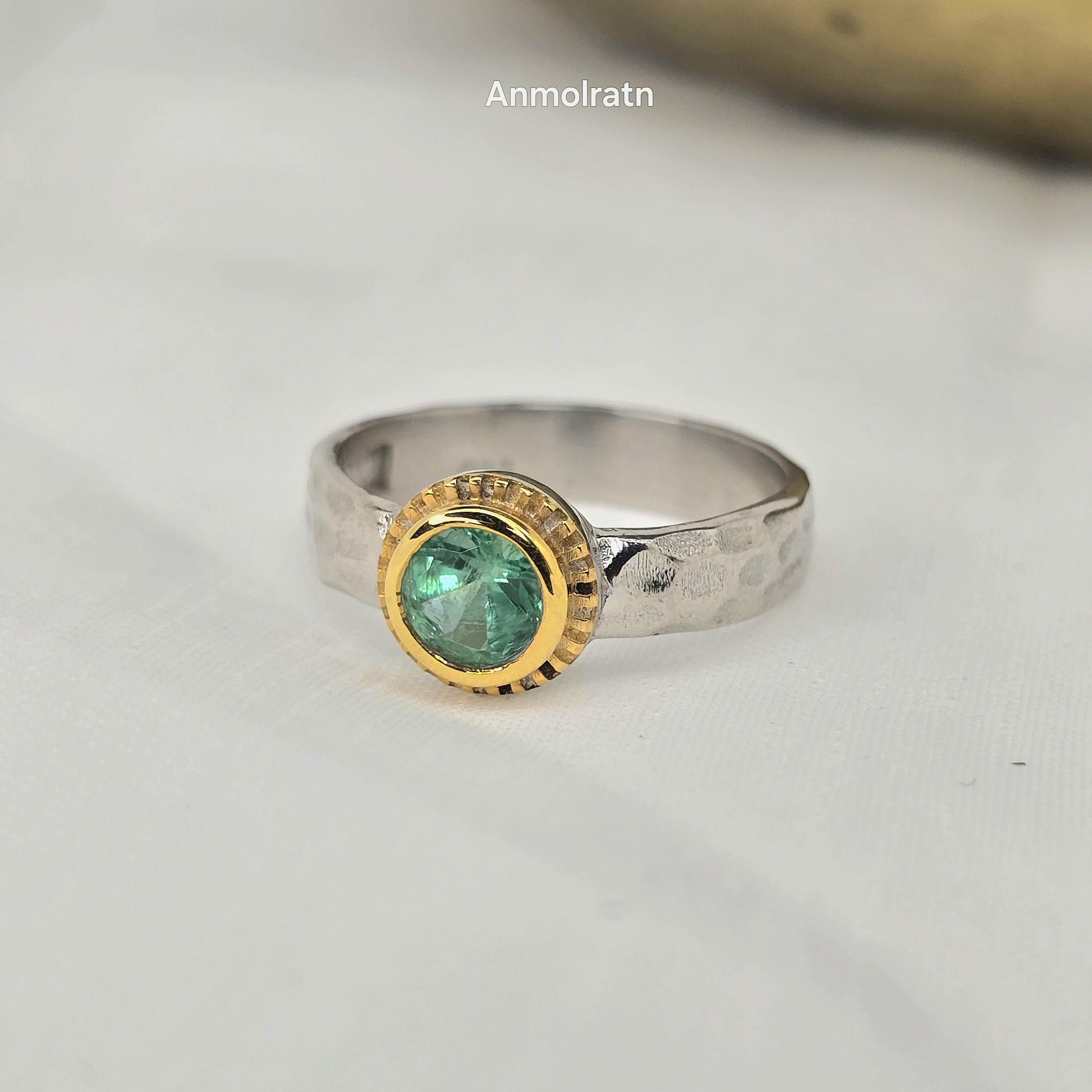 Colombian Emerald Ring 0.65Ct Emerald Solitaire Pinky Stacking Ring, Antique Emerald Silver Ring, Bezel Set Round Emerald Wedding Ring Women