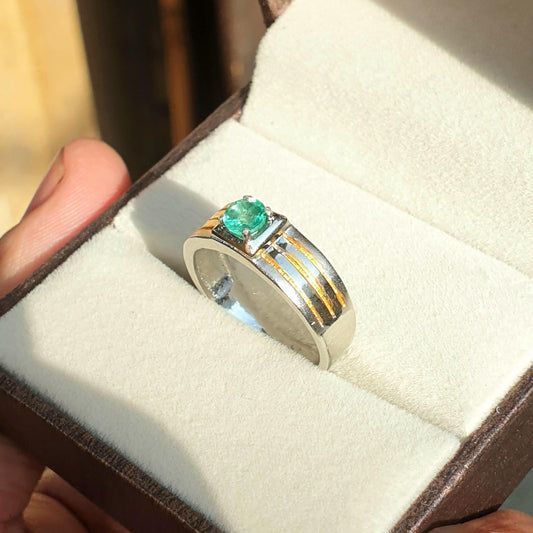 Colombian Emerald Solitaire Ring, Natural Bright Green Round Emerald Wedding Ring For Men and Women, AAA Emerald Daily Wear Birthstone Ring