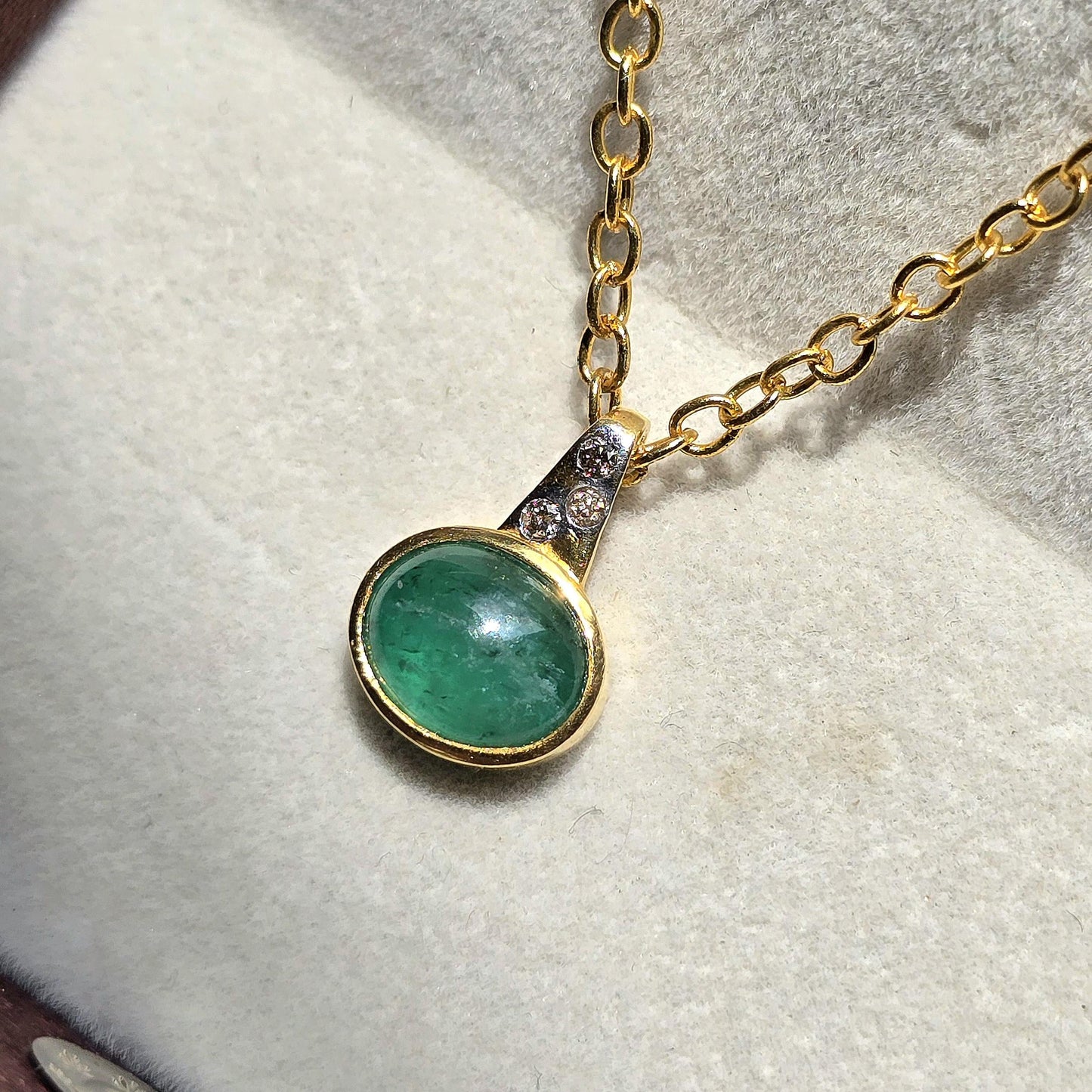 Emerald Cabochon Pendant With Diamond, Oval Emerald Solitaire Pendant Gift For Women, 3CT Natural Green Emerald Bezel Set Birthstone Pendant