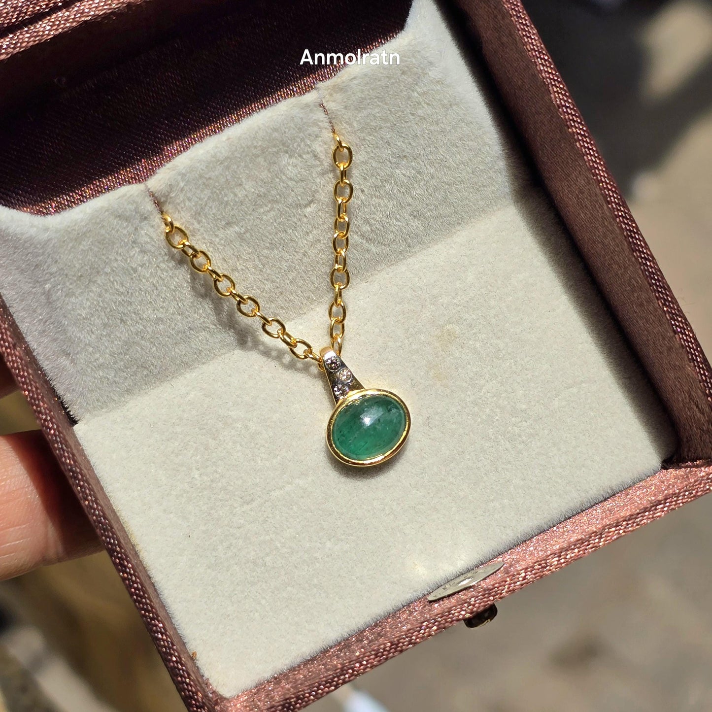 Emerald Cabochon Pendant With Diamond, Oval Emerald Solitaire Pendant Gift For Women, 3CT Natural Green Emerald Bezel Set Birthstone Pendant