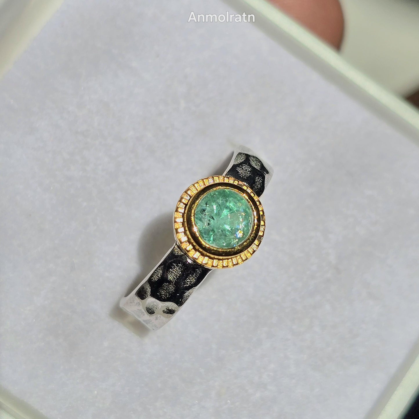 Colombian Emerald Ring 0.65Ct Emerald Solitaire Pinky Stacking Ring, Antique Emerald Silver Ring, Bezel Set Round Emerald Wedding Ring Women