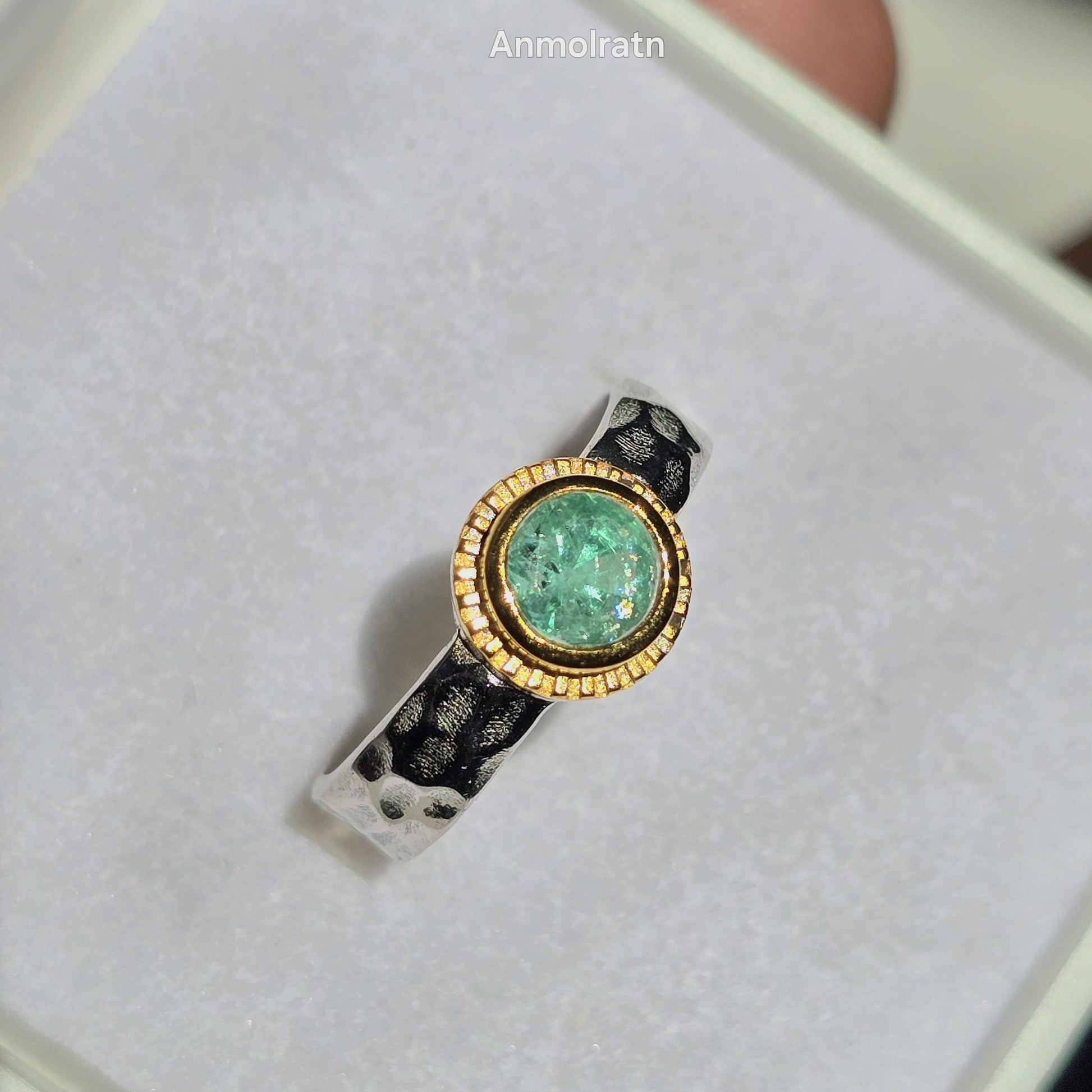 Colombian Emerald Ring 0.65Ct Emerald Solitaire Pinky Stacking Ring, Antique Emerald Silver Ring, Bezel Set Round Emerald Wedding Ring Women