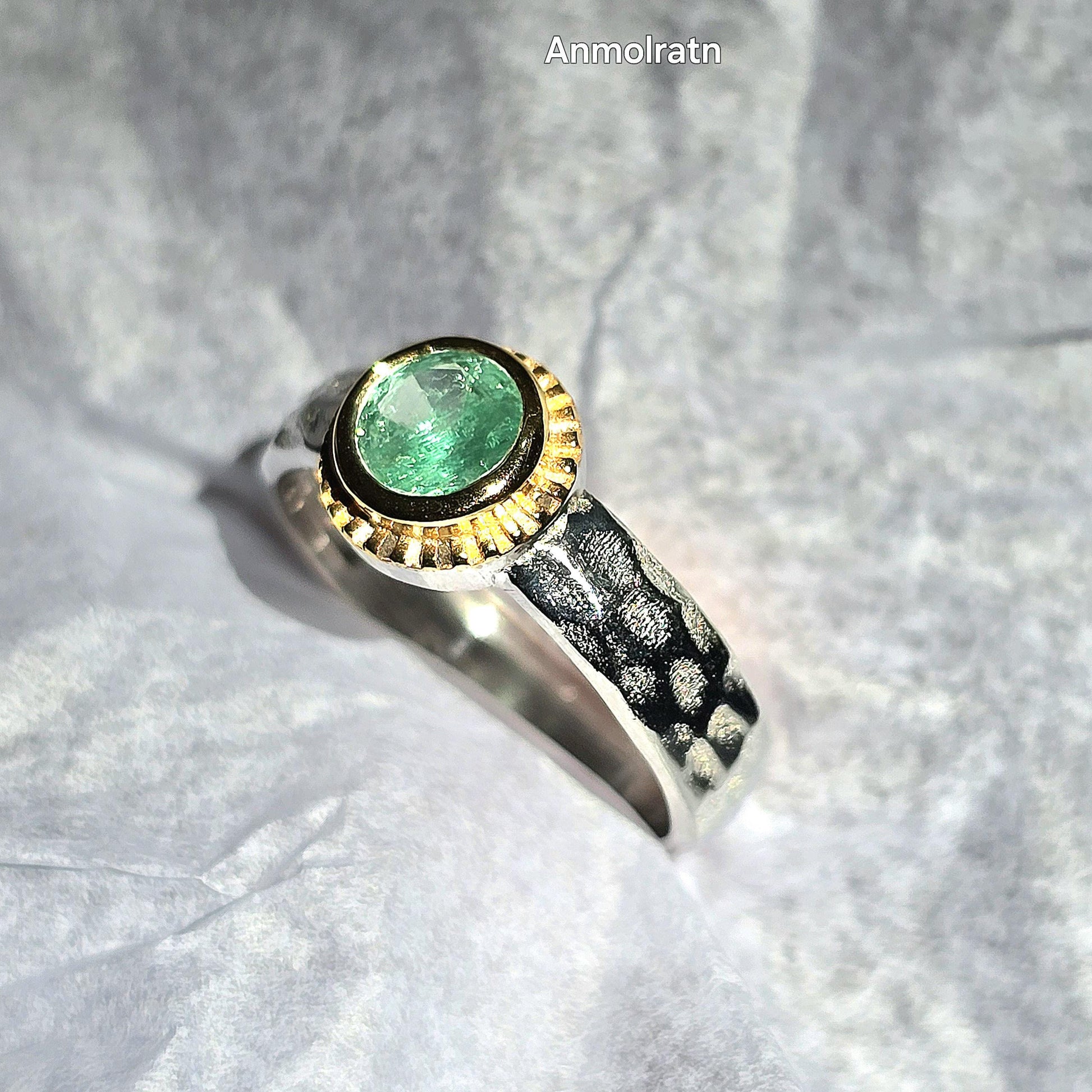 Colombian Emerald Ring 0.65Ct Emerald Solitaire Pinky Stacking Ring, Antique Emerald Silver Ring, Bezel Set Round Emerald Wedding Ring Women