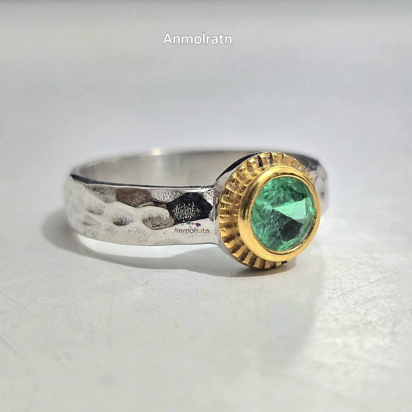 Colombian Emerald Ring 0.65Ct Emerald Solitaire Pinky Stacking Ring, Antique Emerald Silver Ring, Bezel Set Round Emerald Wedding Ring Women