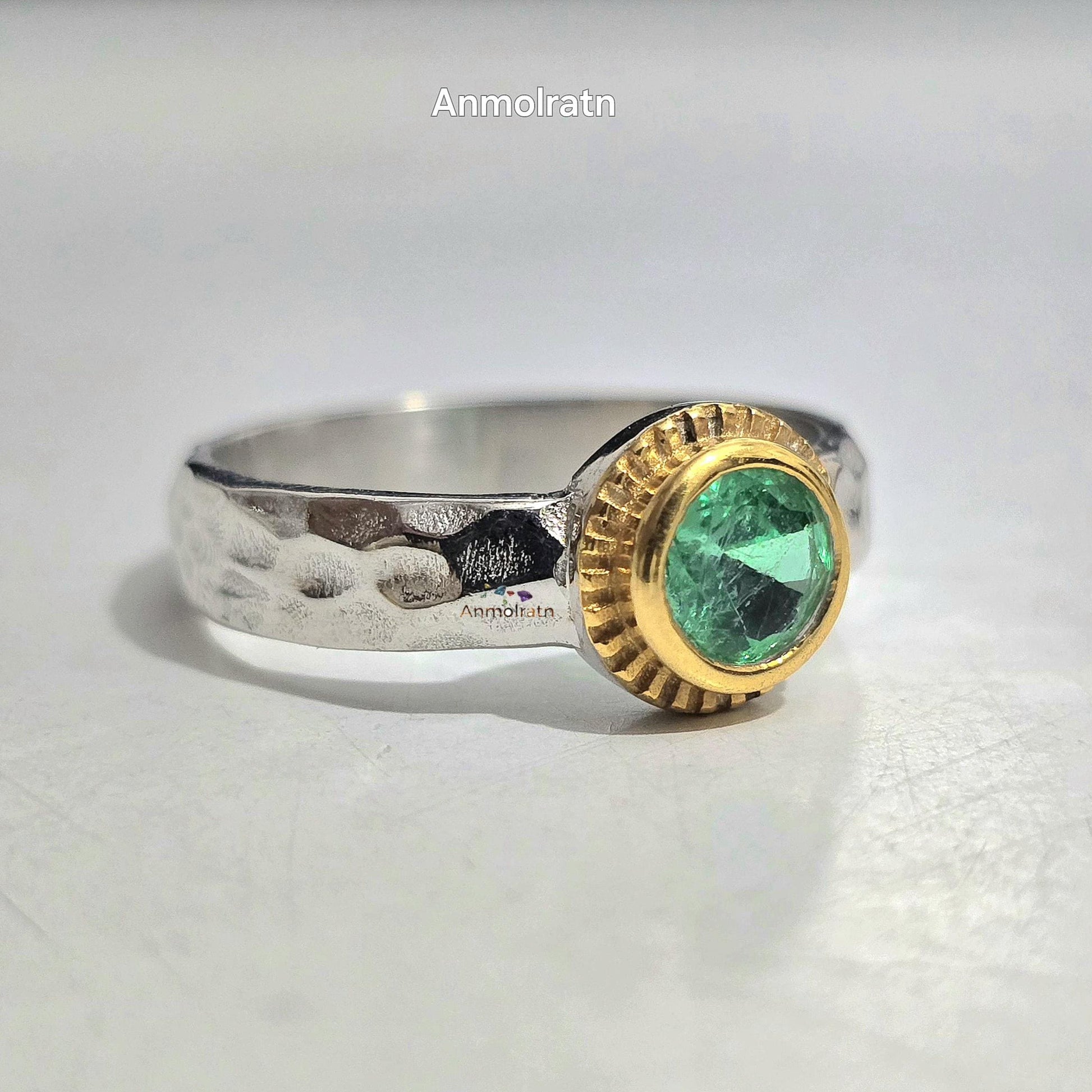 Colombian Emerald Ring 0.65Ct Emerald Solitaire Pinky Stacking Ring, Antique Emerald Silver Ring, Bezel Set Round Emerald Wedding Ring Women