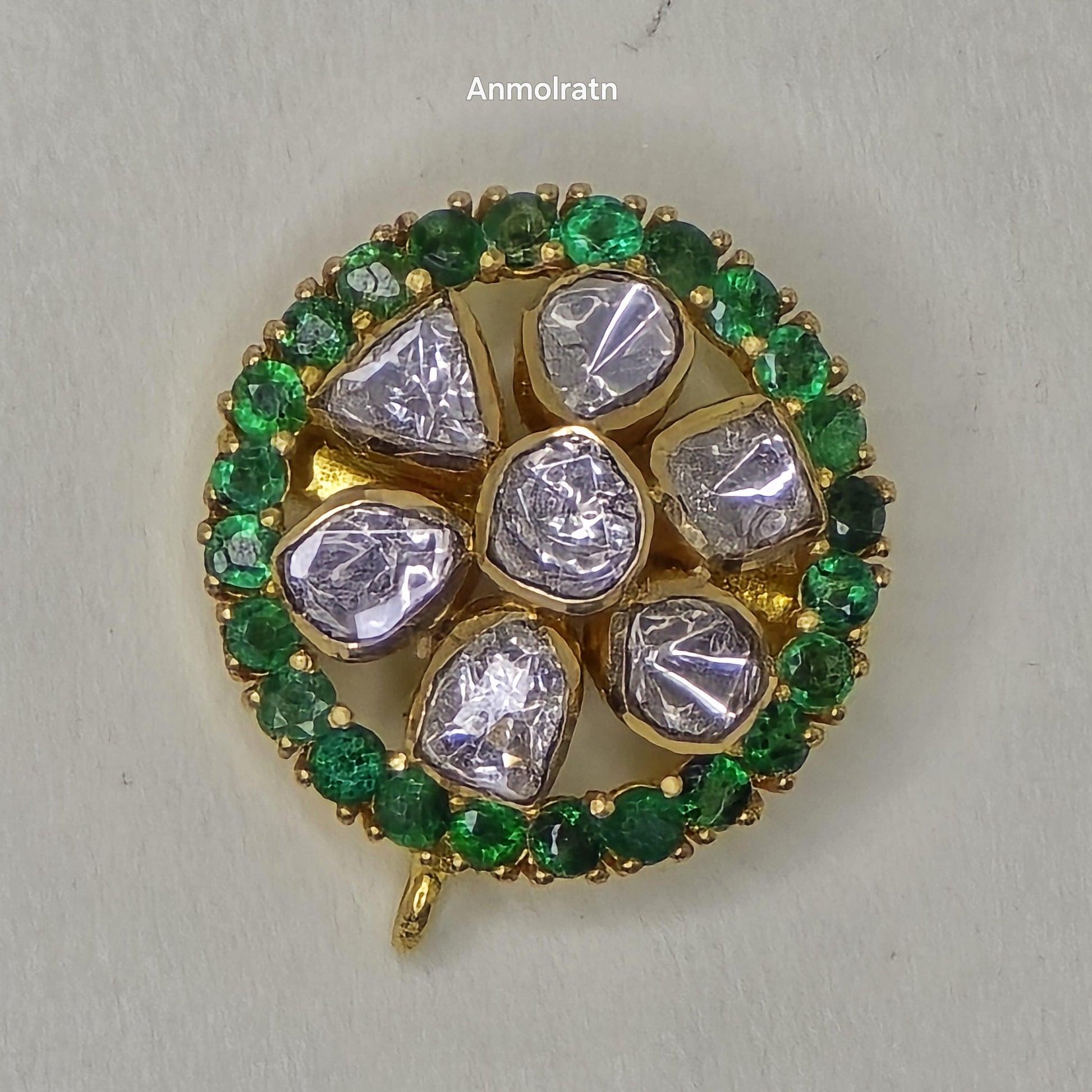 18k Emerald Diamond Earrings, Round Emerald Stud Earrings, Diamond Polki Earrings, Unique Gemstone Earrings Gift For Women, Earrings For Mom