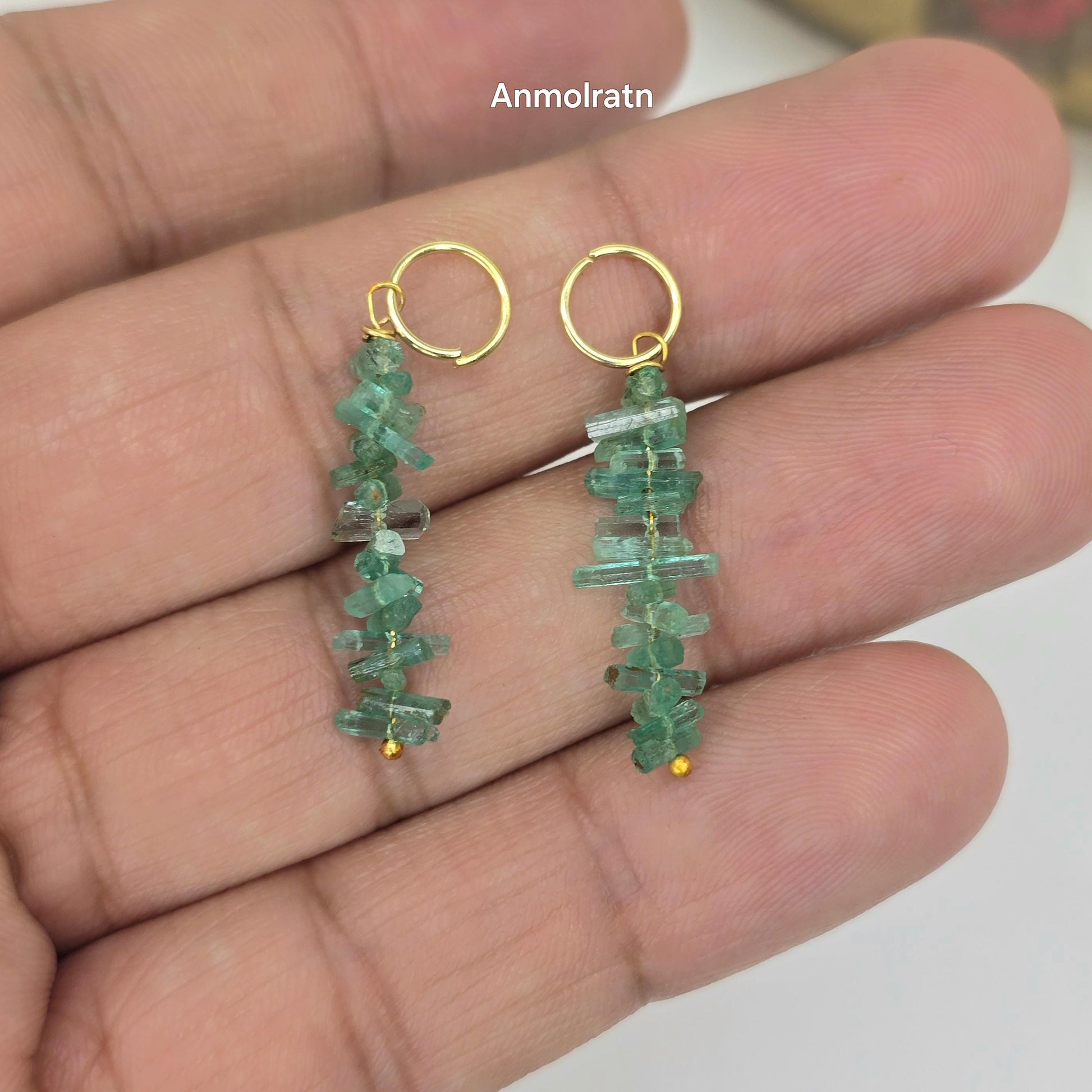 Emerald Charms For Earring, Natural Emerald Dangler Hoop, Raw Colombian Emerald Earring Drop, Detachable Emerald Charm For Hoops & Necklace