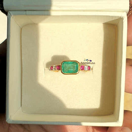 Emerald Cut Stacking Ring For Women, East West Bezel Set Green Emerald Solitaire Dainty Ring, Simple Emerald Octagon Silver Ring For Her