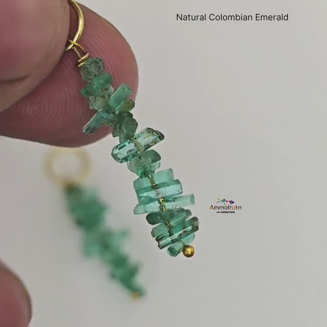 Emerald Charms For Earring, Natural Emerald Dangler Hoop, Raw Colombian Emerald Earring Drop, Detachable Emerald Charm For Hoops & Necklace