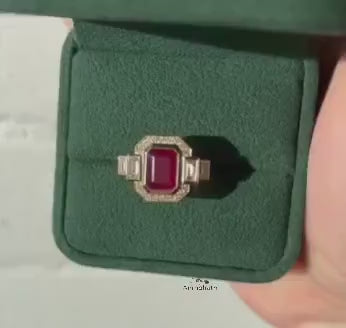 Ruby Cluster Wedding Ring, Natural Ruby Engagement Ring, Vintage Ruby Ring For Women, Octagon Cut Ruby Bezel Set Art Deco Ring Gift For Her