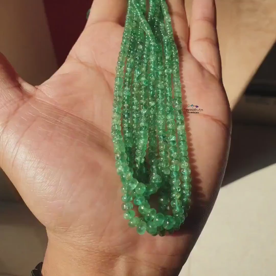 Green Emerald Beads Loose, Smooth Emerald Beads For Jewelry, 3-5MM Lustrous Natural Emerald Rondelle Beads Necklace, Untreated Emerald Beads