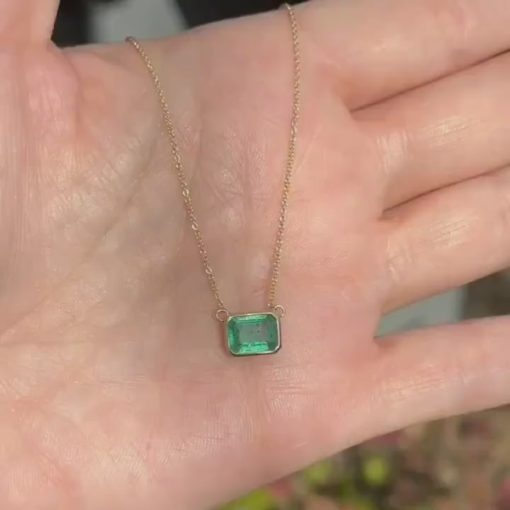 Genuine Emerald Pendant For Women, Daily Wear Emerald Gold Pendant Gift For Mom, Tiny Emerald Octagon Pendant For Men, Bezel Emerald Pendant