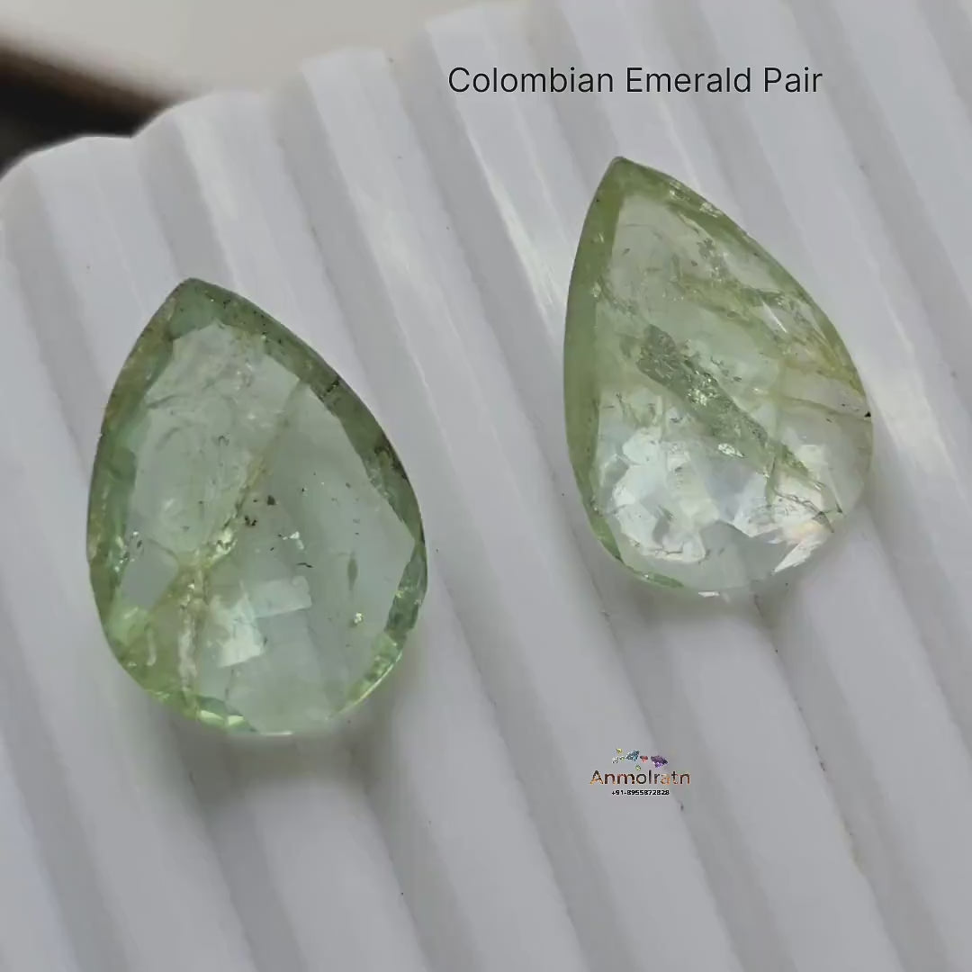 29.20CT Colombian Emerald Teardrop Pair For Earrings, Pear Emerald Loose For Danglers, Emerald Drop Earring Pair, Emerald Hoop Earring Drops