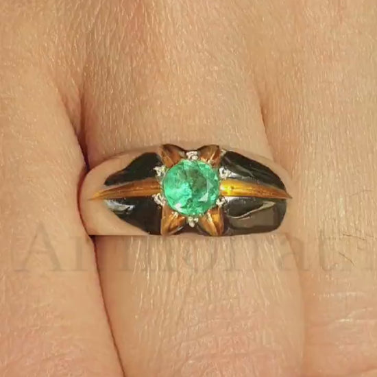 Colombian Emerald Solitaire Ring For Men & Women, Round Emerald Wedding And Engagement Ring Vintage Green Emerald Gypsy Dainty Ring For Gift