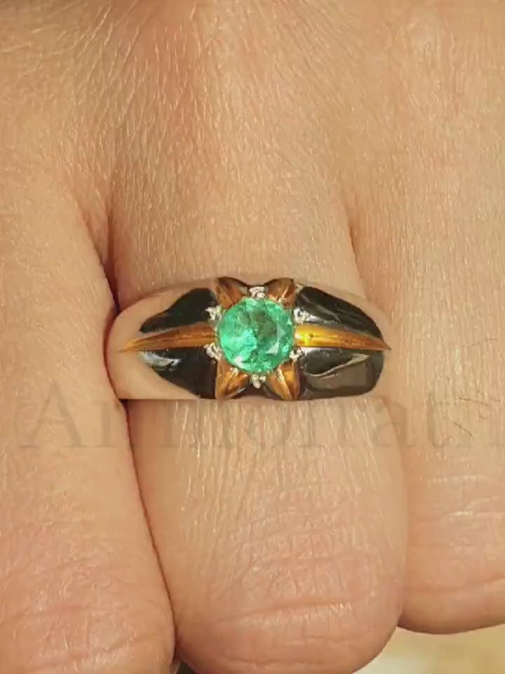 Colombian Emerald Solitaire Ring For Men & Women, Round Emerald Wedding And Engagement Ring Vintage Green Emerald Gypsy Dainty Ring For Gift