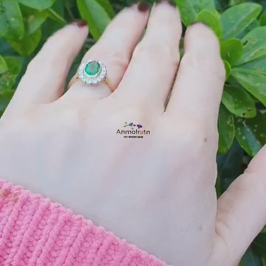 Vintage Emerald Ring With Diamond in 14k Gold, Certified Deep Green Emerald Bezel Set Stacking Ring For Women, AAA Oval Emerald Wedding Ring