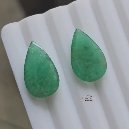 Emerald Earring Pair, 11.64CT Green Colombian Emerald Drop Earring, Pear Emerald Pair Loose For Hoop Earrings, Emerald Teardrop For Danglers