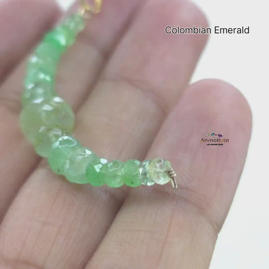 Raw Emerald Pendant, Colombian Emerald Beaded Pendant, Emerald Drop Pendant, Emerald Crescent Charm For Necklace, Emerald Charm Pendant Gift